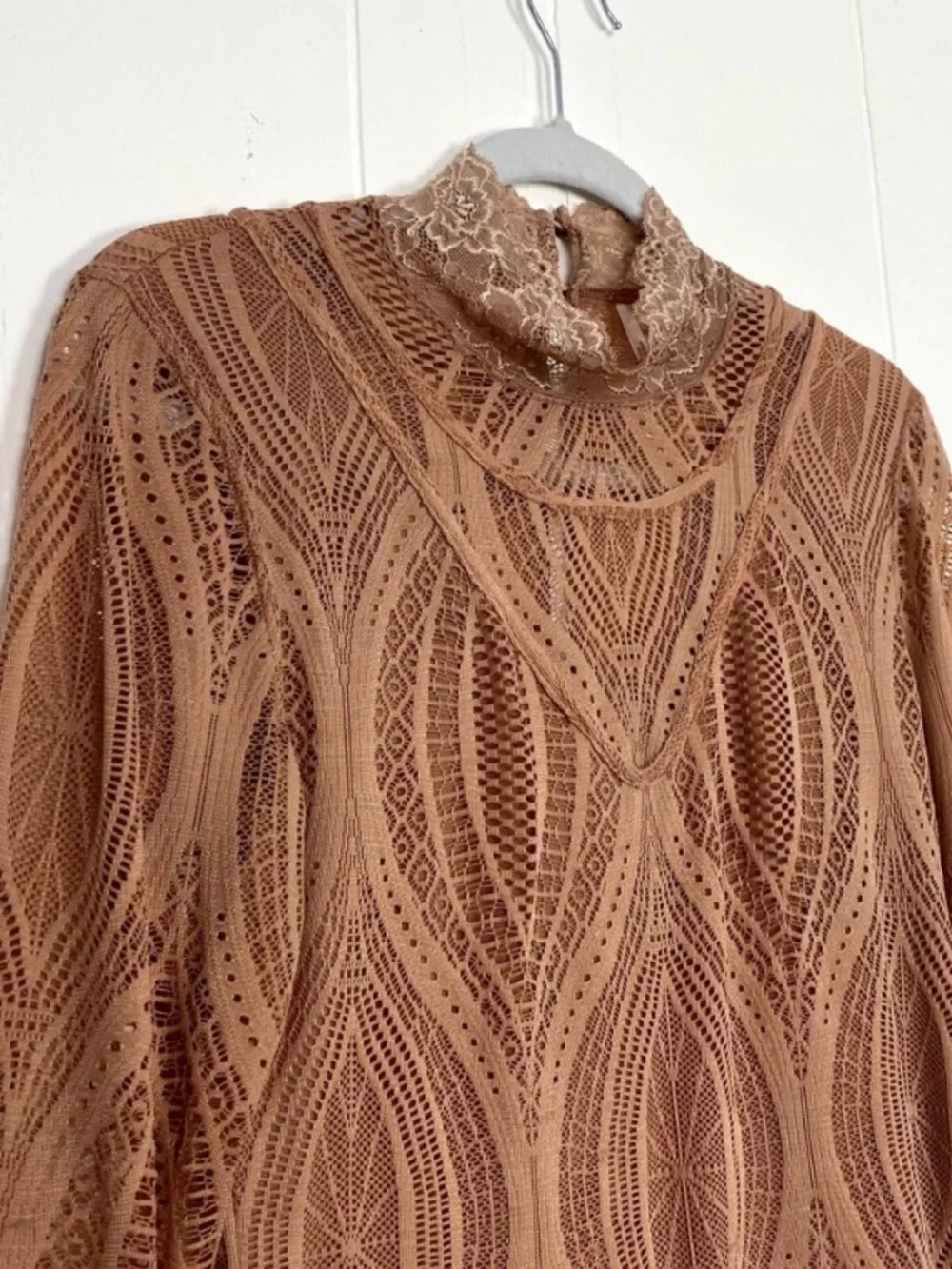 NWOT Free People Monaco Long Sleeve Lace Top Blush High Neck